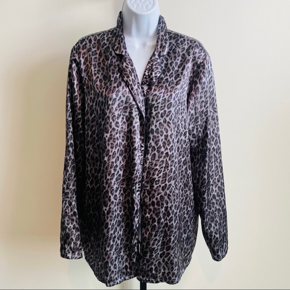 Gray & Black Leopard Print Satin Pajamas Top Size XL - Picture 3 of 8